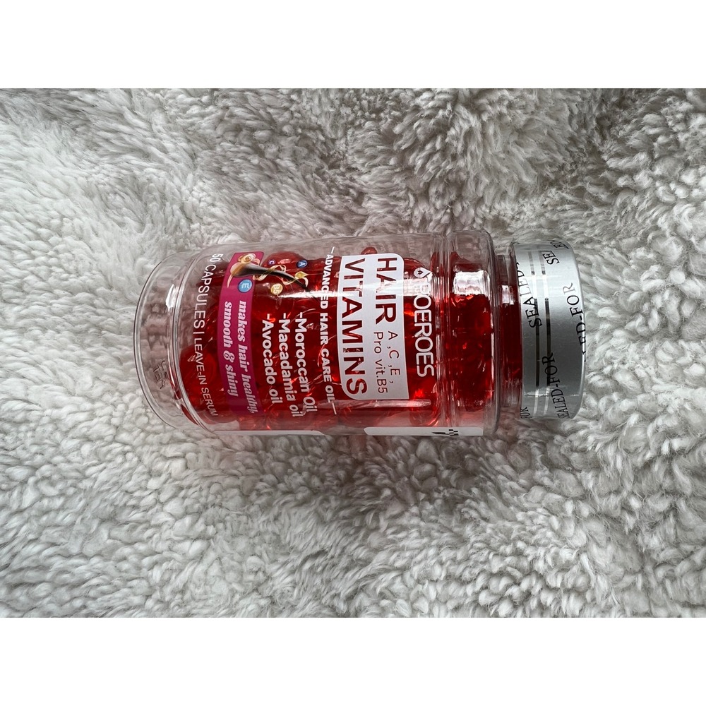 POEROES Hair Vitamin Serum‎ Capsules 50ct Moroccan Macadamia Avocado Oil Red
